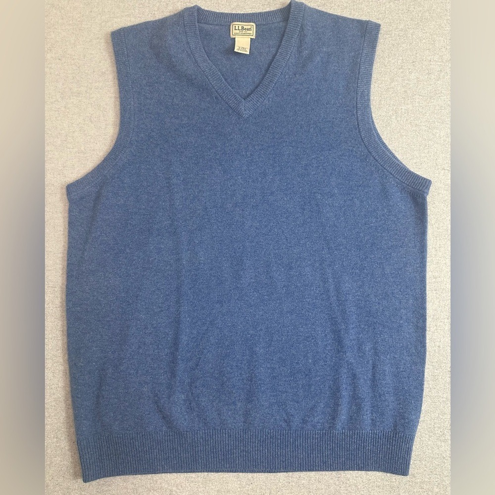 VTG LL Bean 100% Lambswool V Neck Sweater Mens XLT Tall Blue